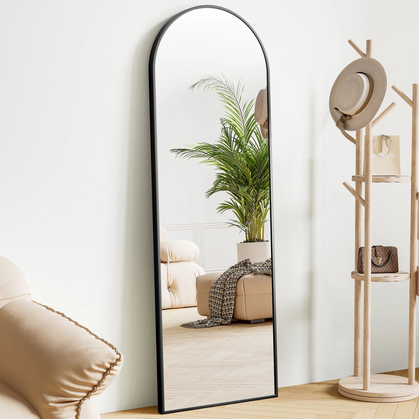 JHK Full Body Wall Mirror With Stand Aluminum Alloy Frame For Entryway And Bedroom