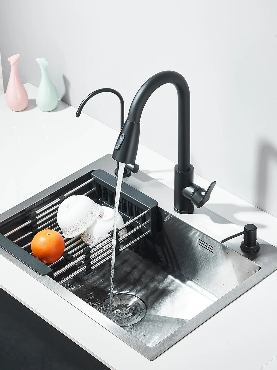 Quyanre Kitchen Sink With Retractable Faucet Soap Dispenser Water Tap