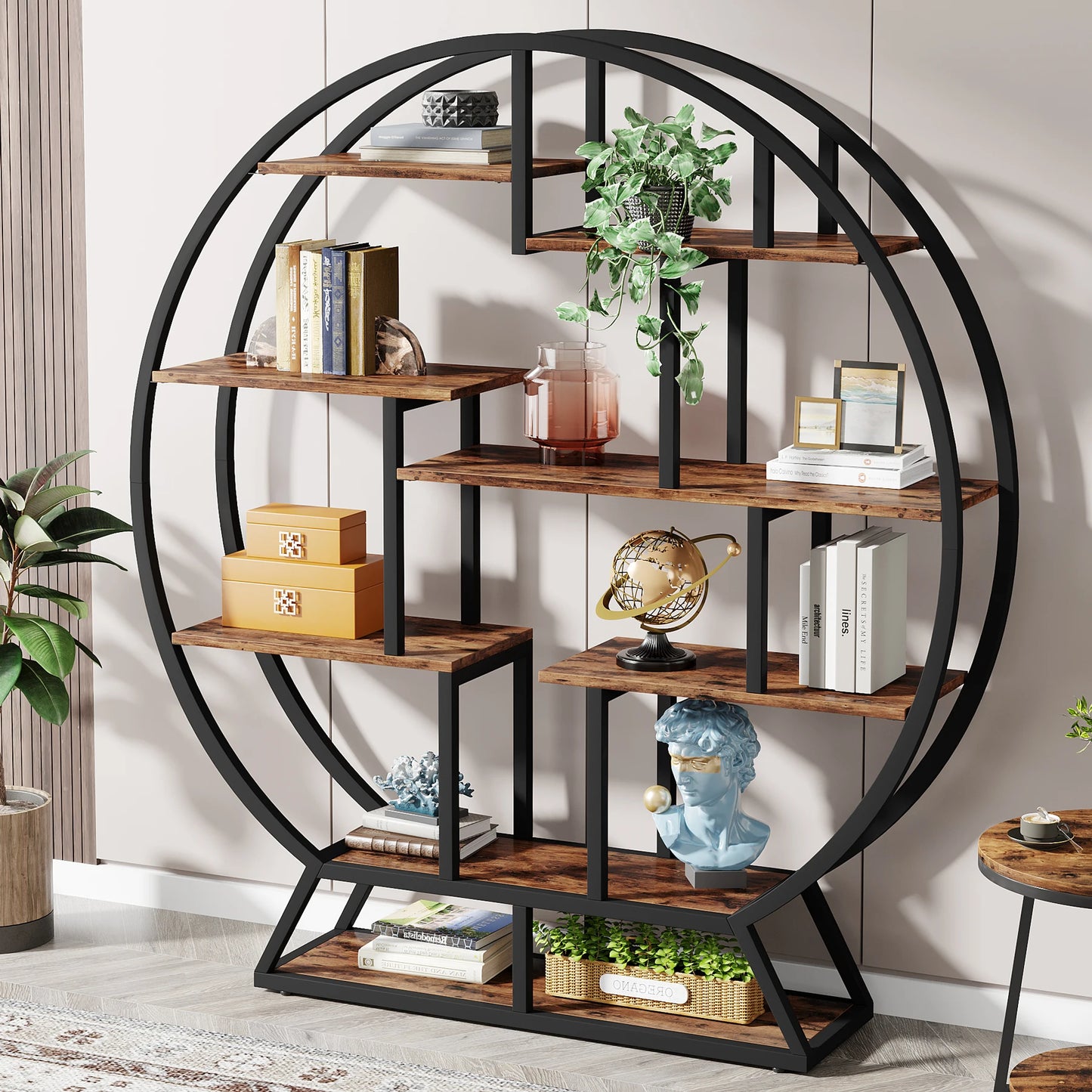 Tribesigns Round Etagere Bookshelf Five Tier Wood Bookcase