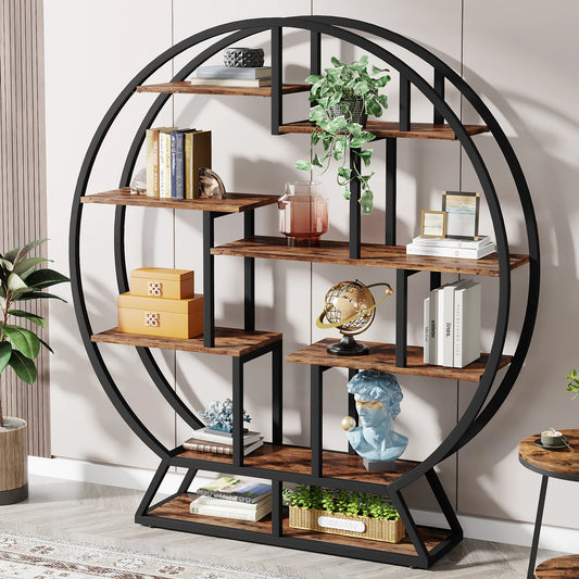 Tribesigns Round Etagere Bookshelf Five Tier Wood Bookcase