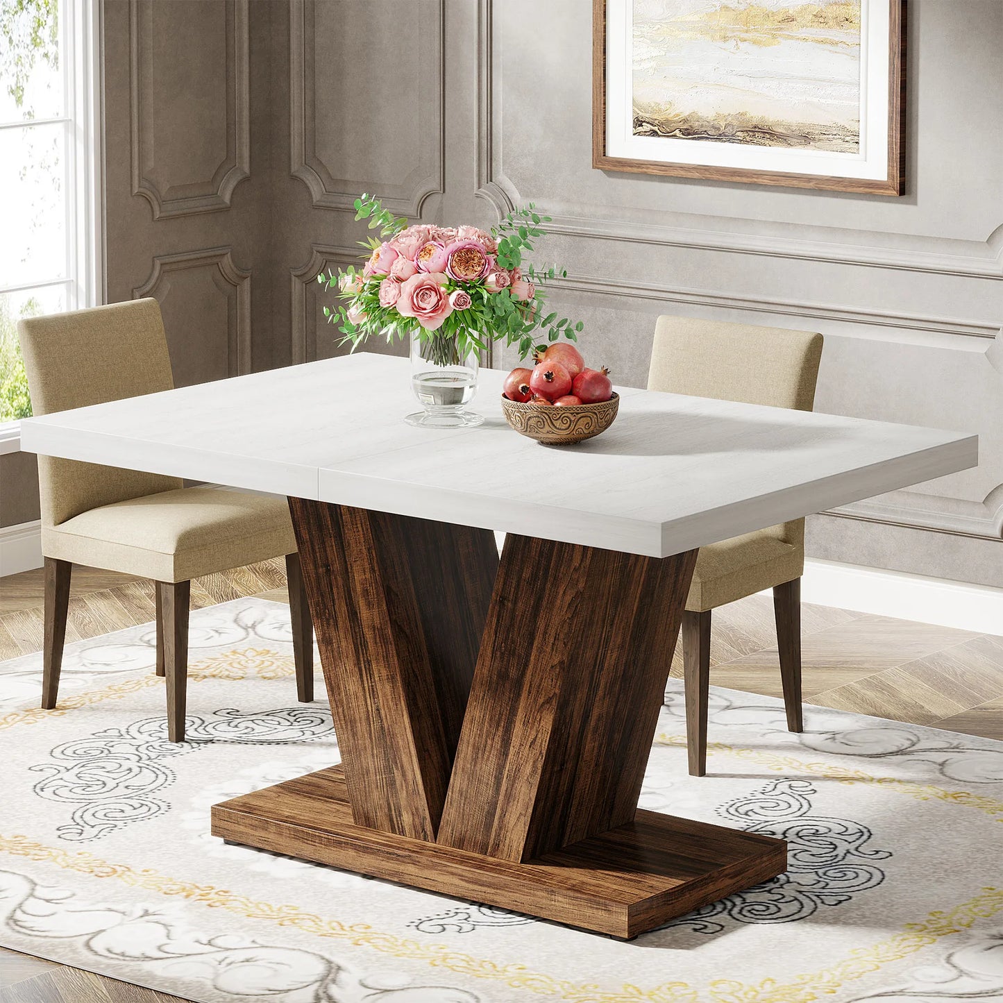 Tribesigns Dining Table For 4 To 6 People Farmhouse Pedestal Style