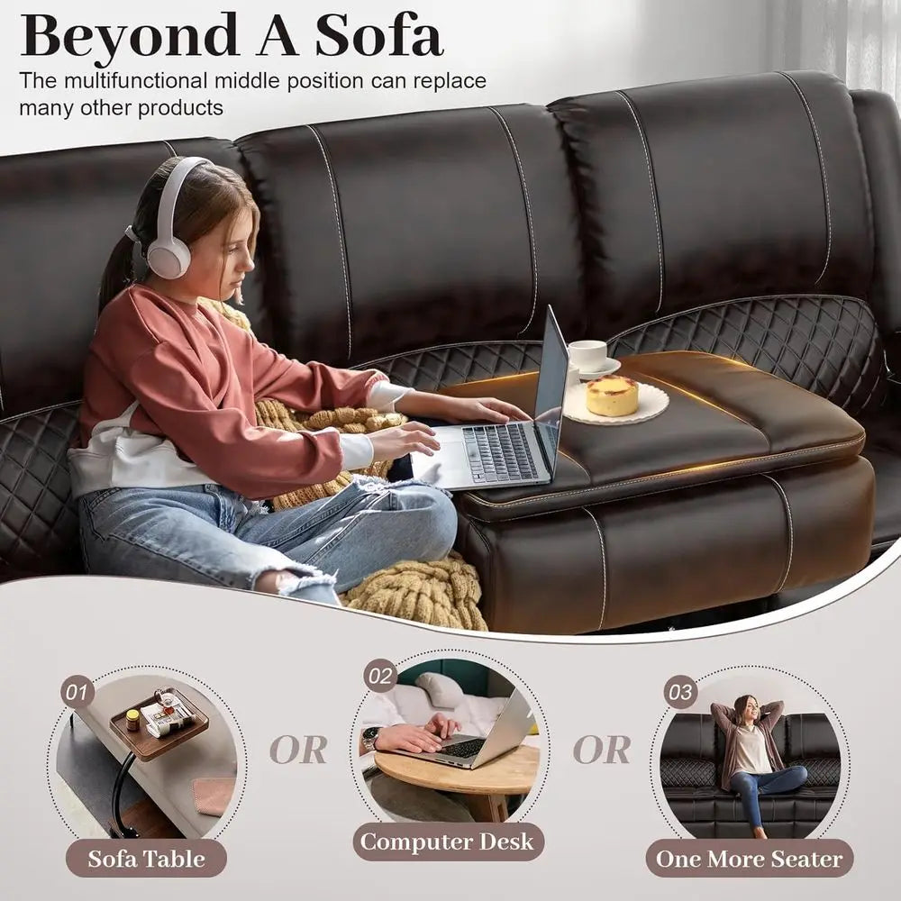LISM Manual Reclining Sofa With Hidden Storage Center Seat