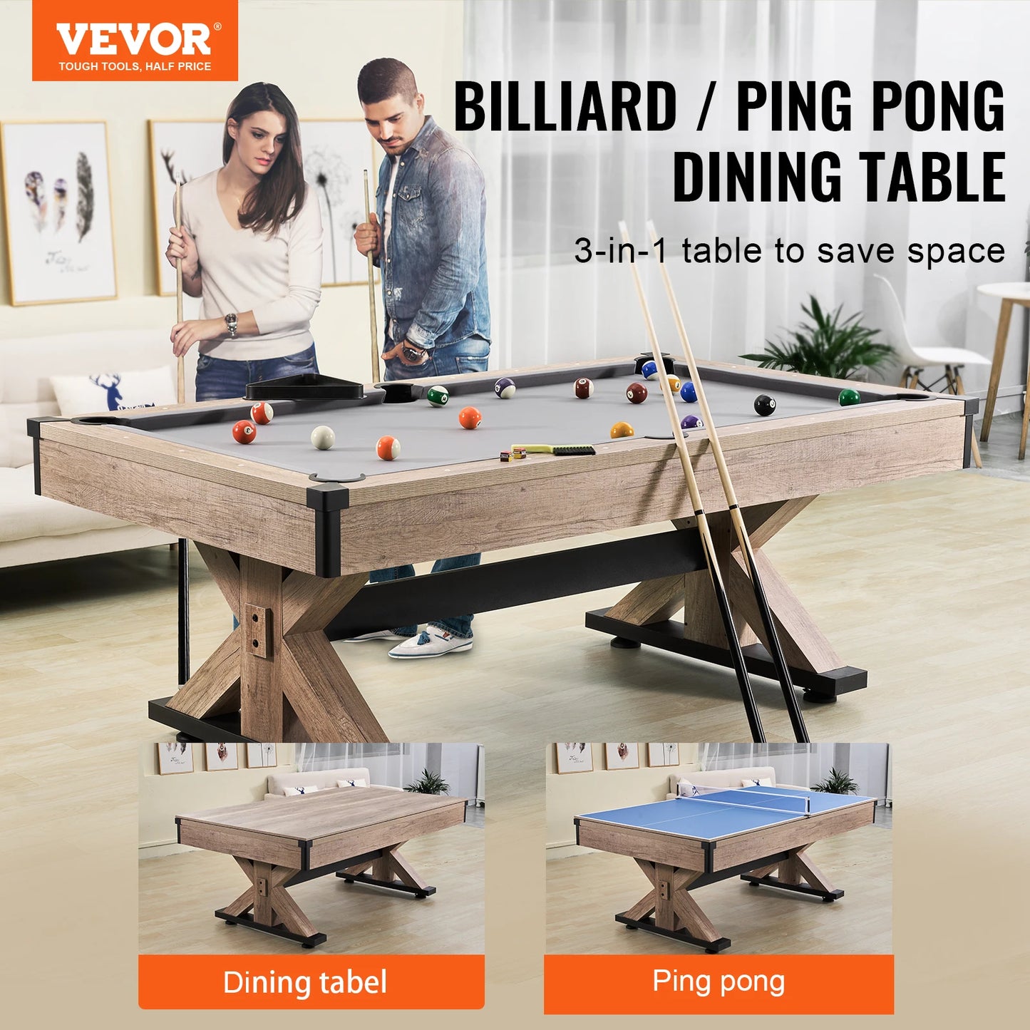 Three In One Billiards Table Multi Game Set Pool Tennis
