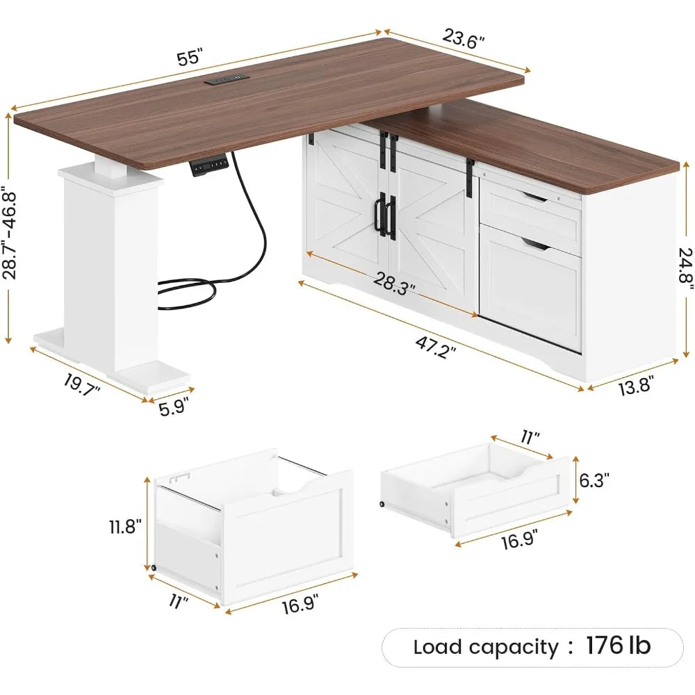 Farmhouse L Shaped Standing Desk With Height Adjustable Corner Desk Storage