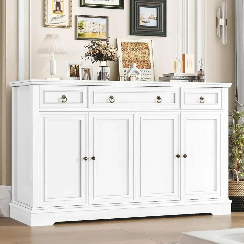Elegant Farmhouse Style Buffet Sideboard Featuring Substantial Storage And Drawers