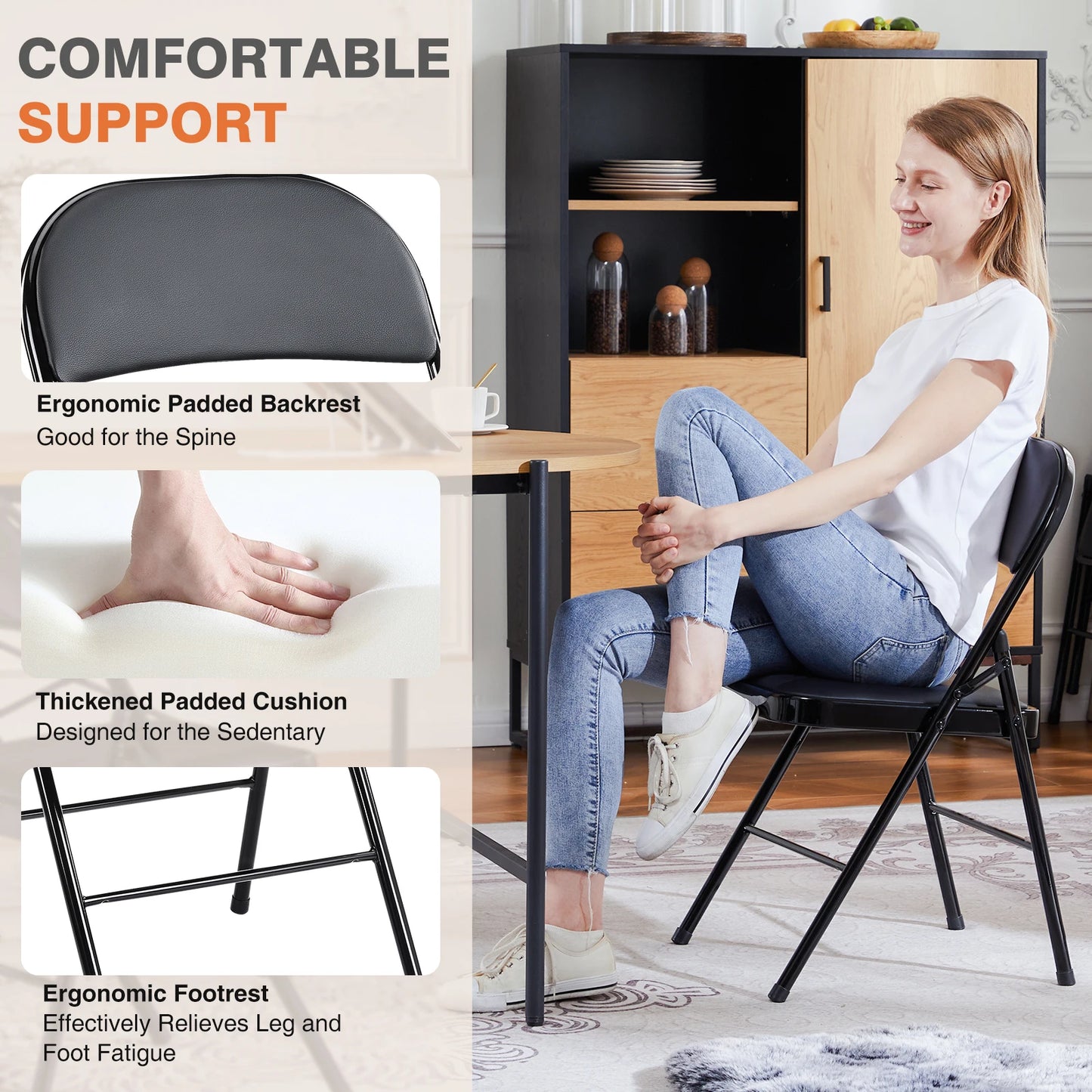 JHK IndustrialGrade Leather Cushioned Folding Chairs QuadPack HeavyDuty SeatingSolutions