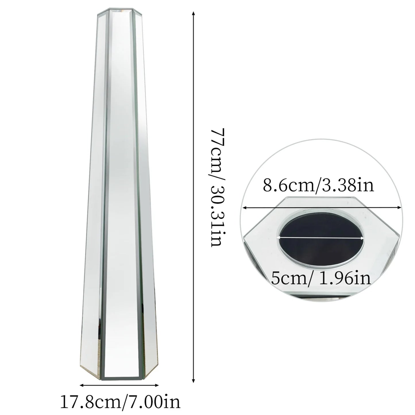 Large Vases 77cm Tall Luxury Mirrored Thin Vase Floor Standing, Silver Glass Art Decor, for Holding Dried Flowers, Living Room