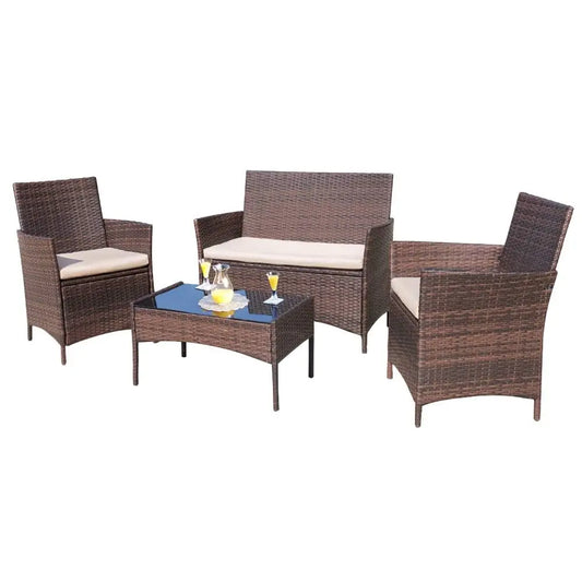 4 Pieces Outdoor Patio Furniture Sets Rattan Chair Wicker Set,Outdoor Indoor Use Backyard Porch Garden Poolside, Customized