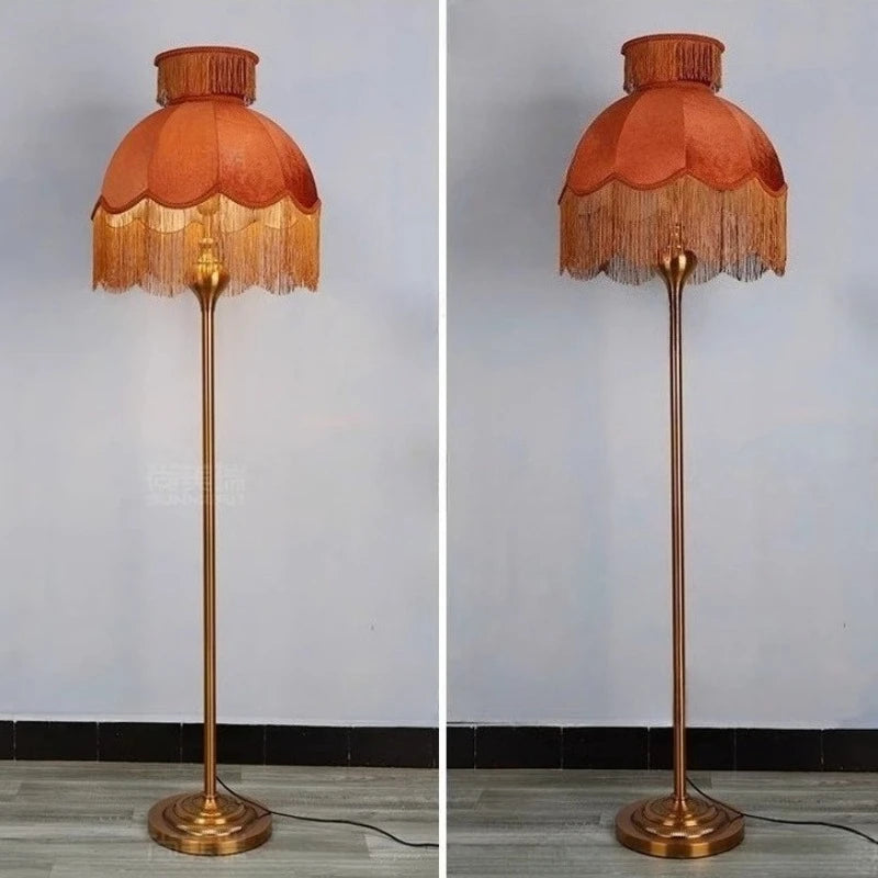 IWP French Tassel Velvet Floor Lamp With Handmade Retro Shade