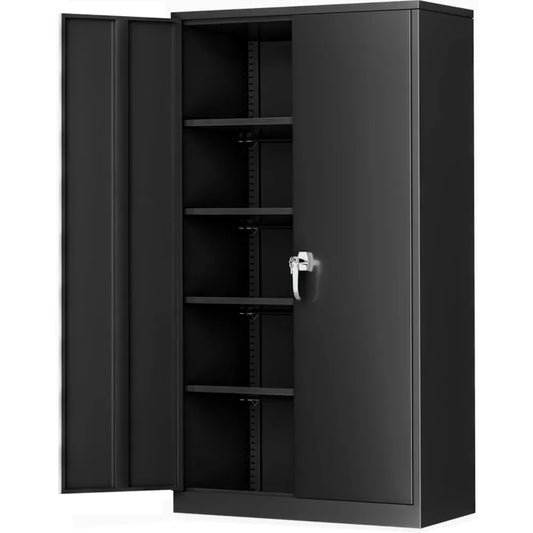 Steel Locking Garage Storage Cabinet 4 Adjustable Shelves 2 Doors