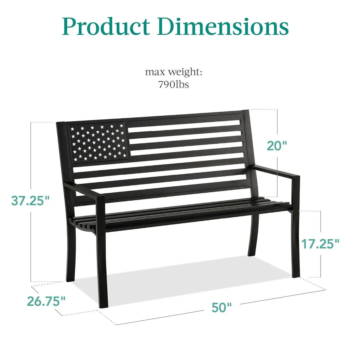 Durable Alloy Steel Outdoor Bench Featuring American Flag Design