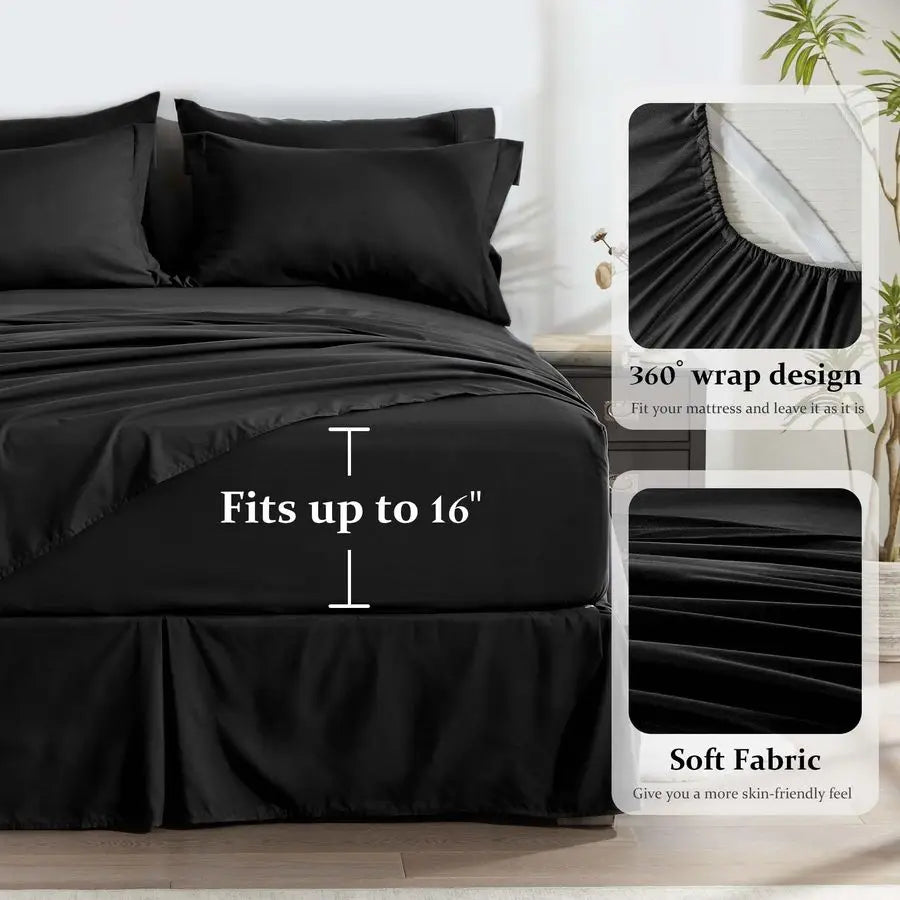 Queen Comforter Set Black Bed in a Bag Queen Size 8 Pieces, All Season Bed Set, Fluffy Comforter Set with Sheets, Sheet Set Quil
