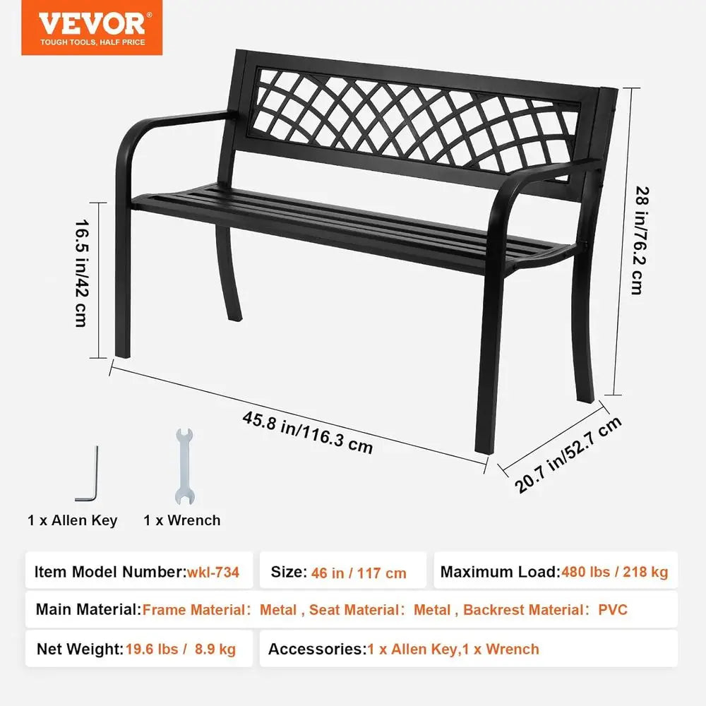 Outdoor Metal Garden Bench With Mesh Backrest And Armrests