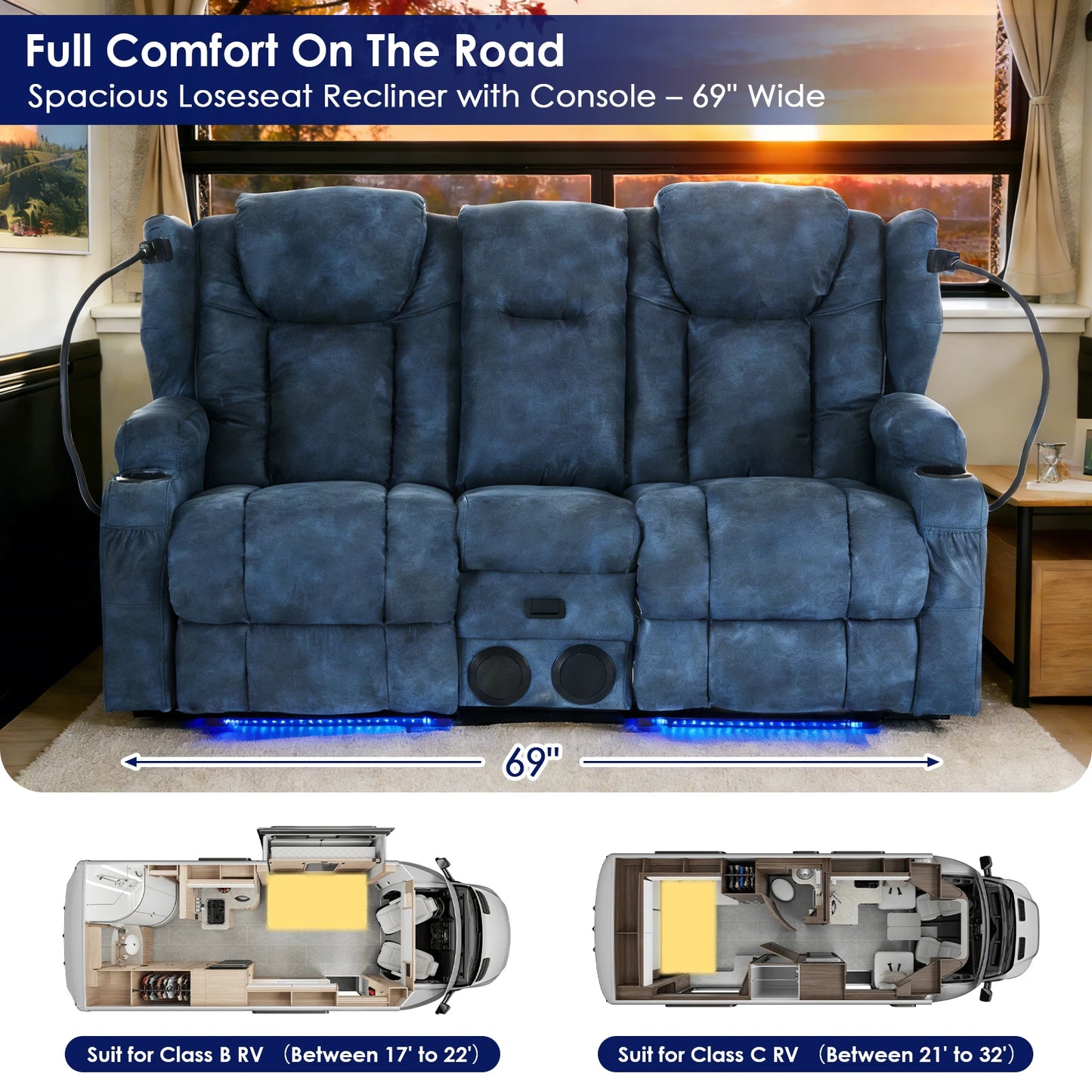 Loveseat Recliner Sofa With Console And Heated Massage