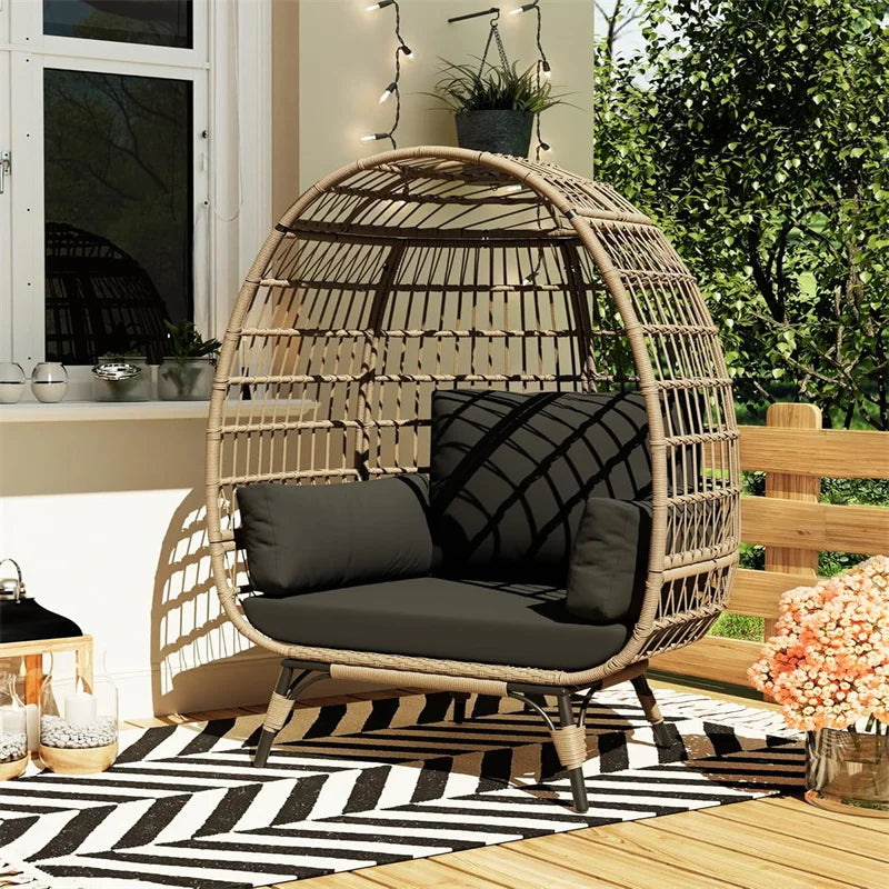 Oversized Egg Chair for Outdoor, Wicker Egg Chair with Cushions & Steel Frame, Rattan Patio Lounge Chairs for Patio, Backyard
