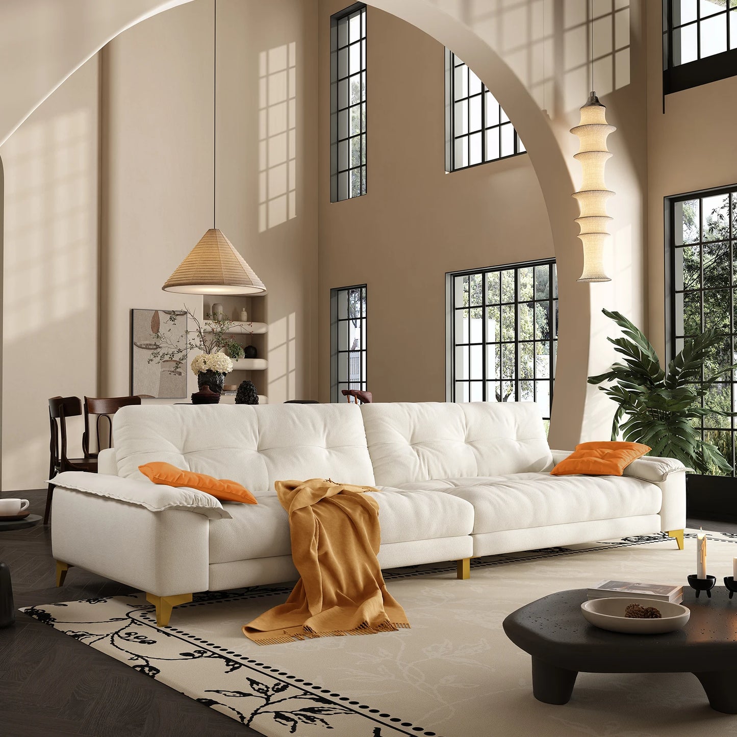 QWCN Velvet L Shaped Sectional Sofa Mid Century Modern 4 Seat