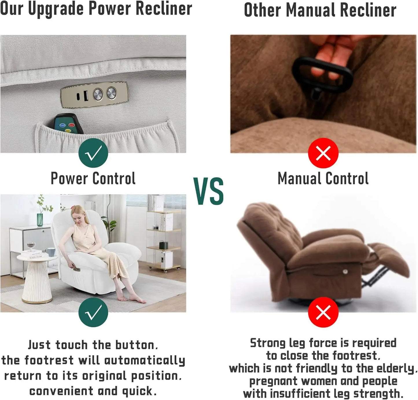 XIAOLANG Power Recliner Massage Chair With Heated Rocker For Adults