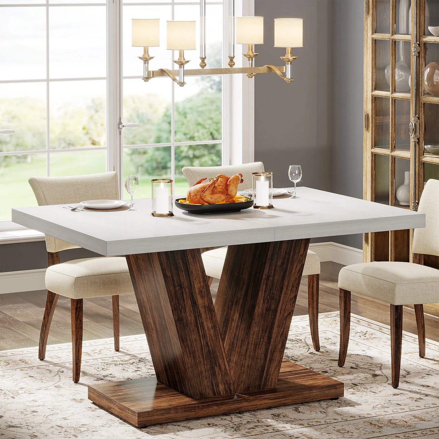 Tribesigns Dining Table For 4 To 6 People Farmhouse Pedestal Style