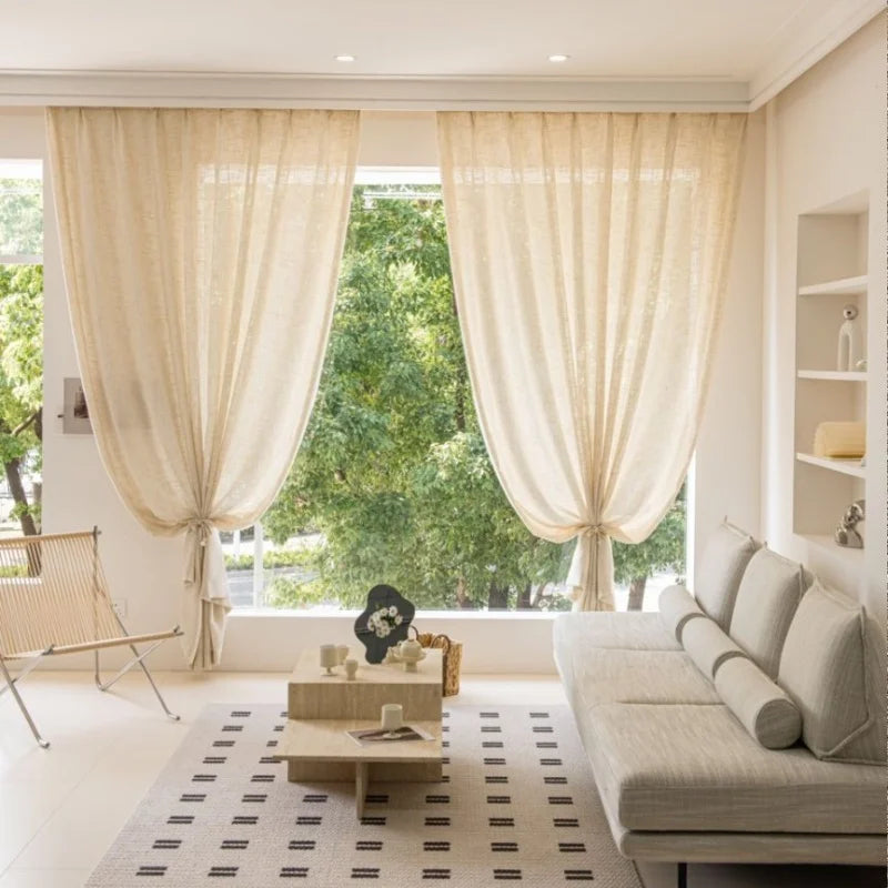 Extra High 350cm/400cm Height Faux Linen Sheer Curtains for Bedroom Light Flitering Tulle Curtain to Keep Privacy Home Decor