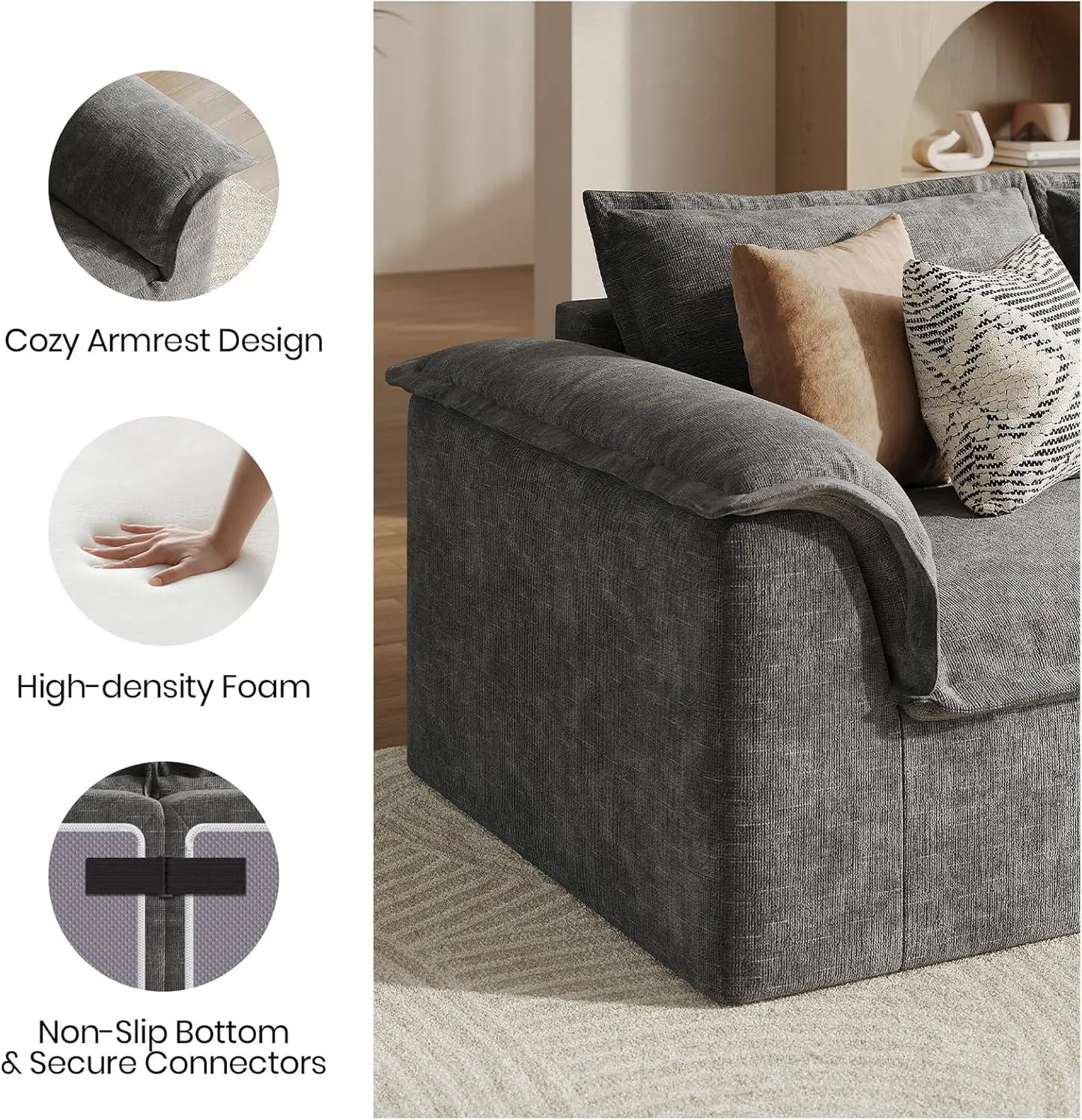 Corduroy Upholstered Floor Couch For Living Room No Assembly Required