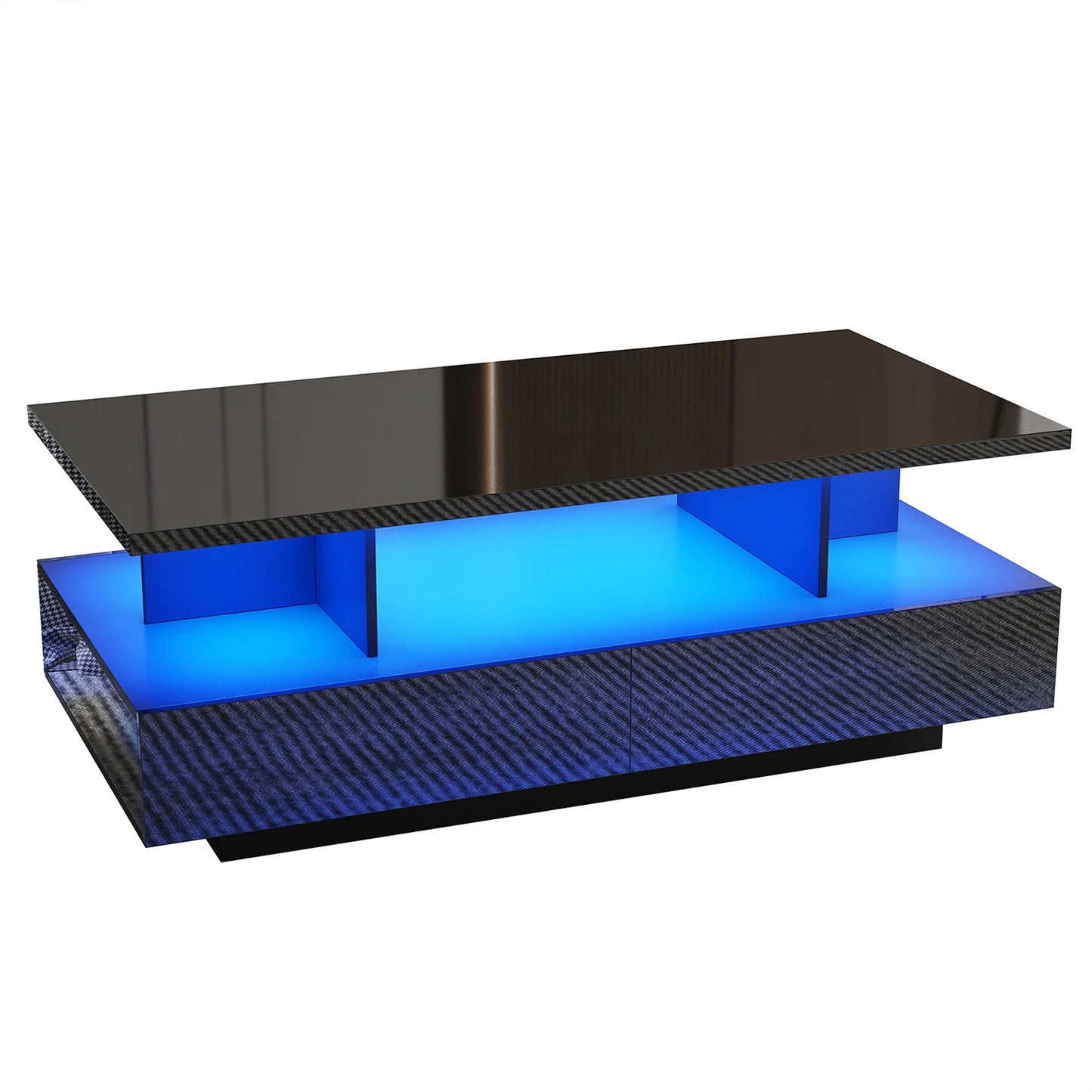 QiaoShiRen LED Coffee Table With Two Storage Drawers Modern