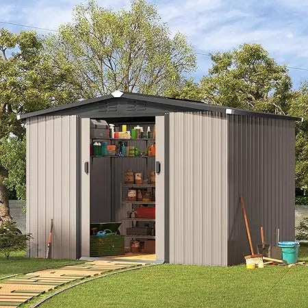 Outdoor Metal Storage Shed With Waterproof Weatherproof Construction Sliding Door