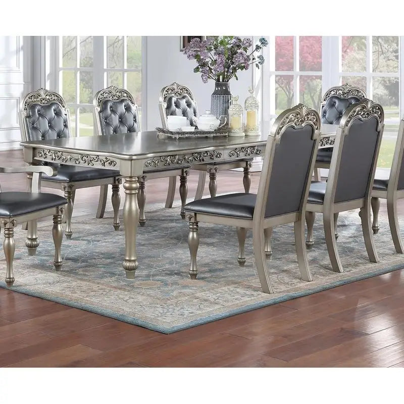 Formal Dining Table With Two Leaves Rubberwood Antique Design