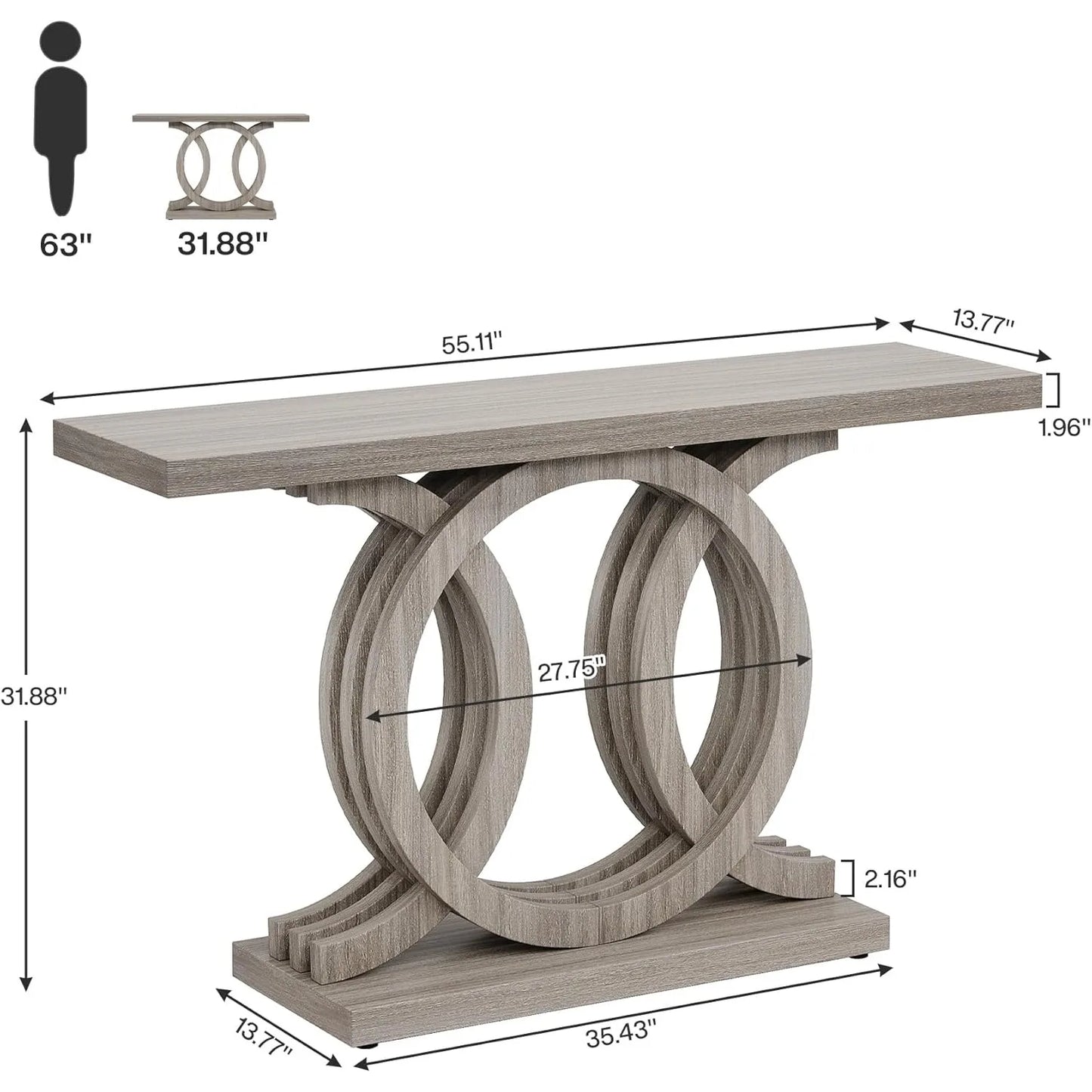 Little Tree Geometric Wood Base Console Table For Living Room