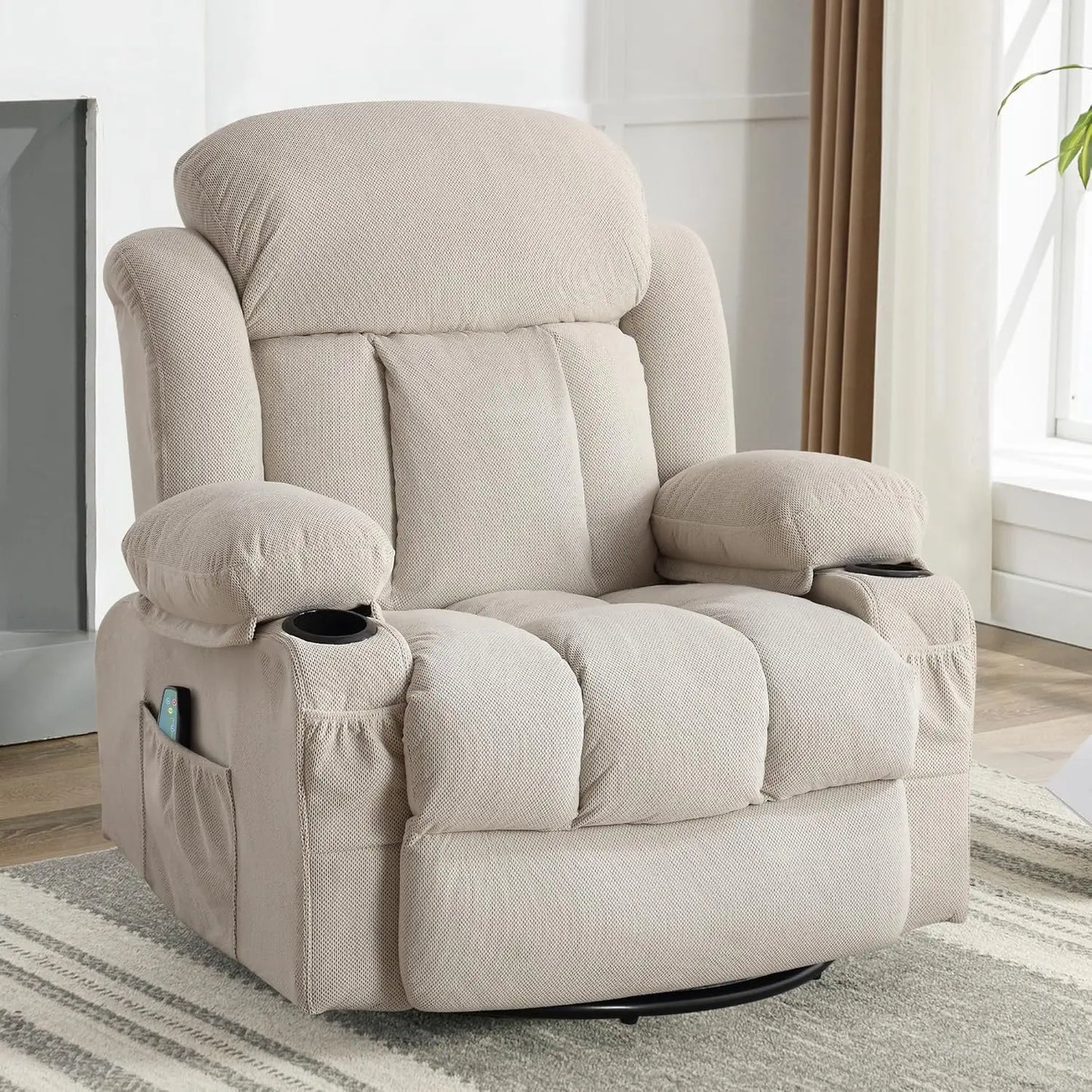 XIAOLANG Oversized Recliner Chair With 360 Swivel Massage Heat USB Cup Holders