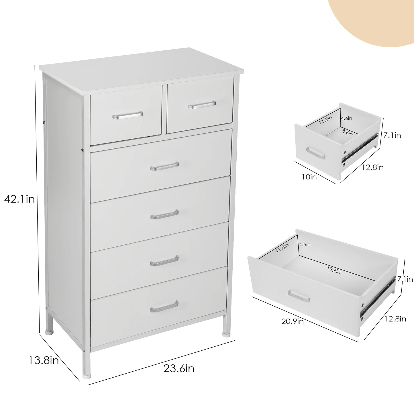 6-Drawer Chest Dresser With Steel Frame For Bedroom Living Room