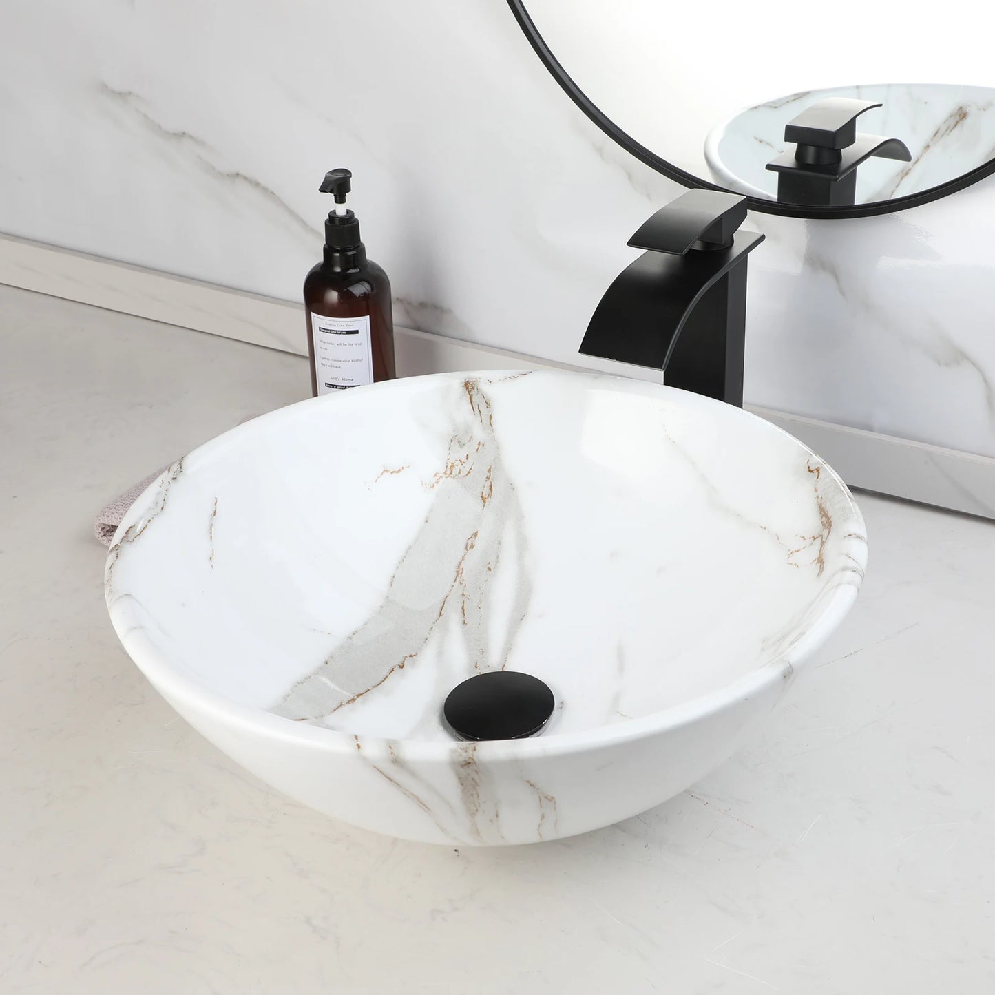 KEMAIDI Marble Ceramic Vessel Sink With Faucet Above Counter Oval Modern European Style Bathroom Vanity