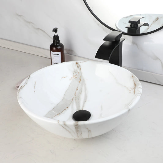 KEMAIDI Marble Ceramic Vessel Sink With Faucet Above Counter Oval Modern European Style Bathroom Vanity