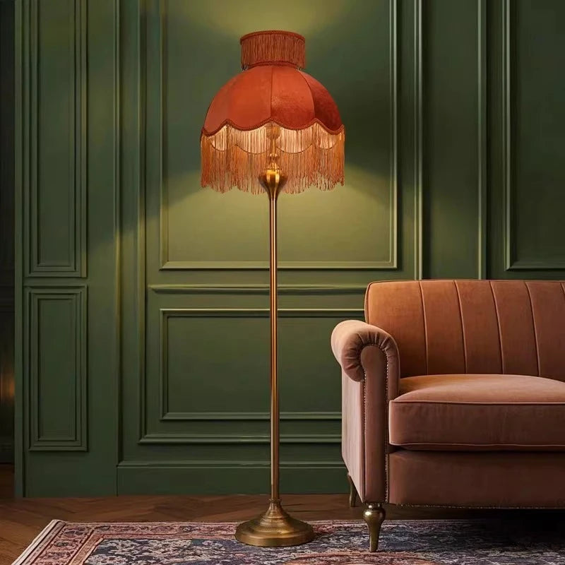 IWP French Tassel Velvet Floor Lamp With Handmade Retro Shade