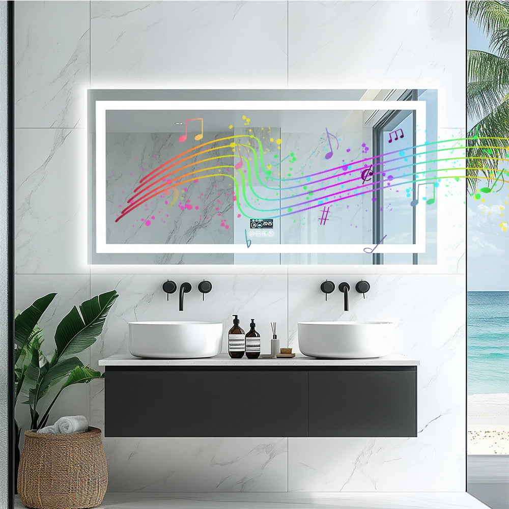 Wisfor LED Lighted Bathroom Mirror With Bluetooth Speaker Vanity RGB