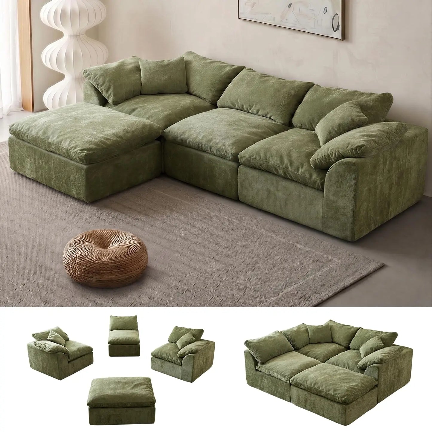 Cloud Sectional Sofa Living Room With Modular L Shaped Chaise