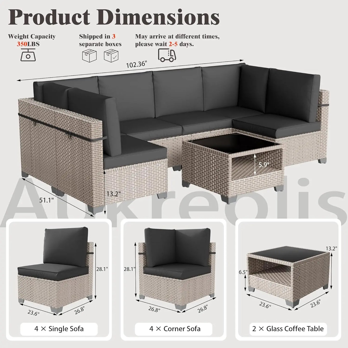 10 Pieces Patio Furniture Set, Outdoor Sectional Wicker Sofa with Thick Cushions and Storage Coffee Table, Rattan, Customized