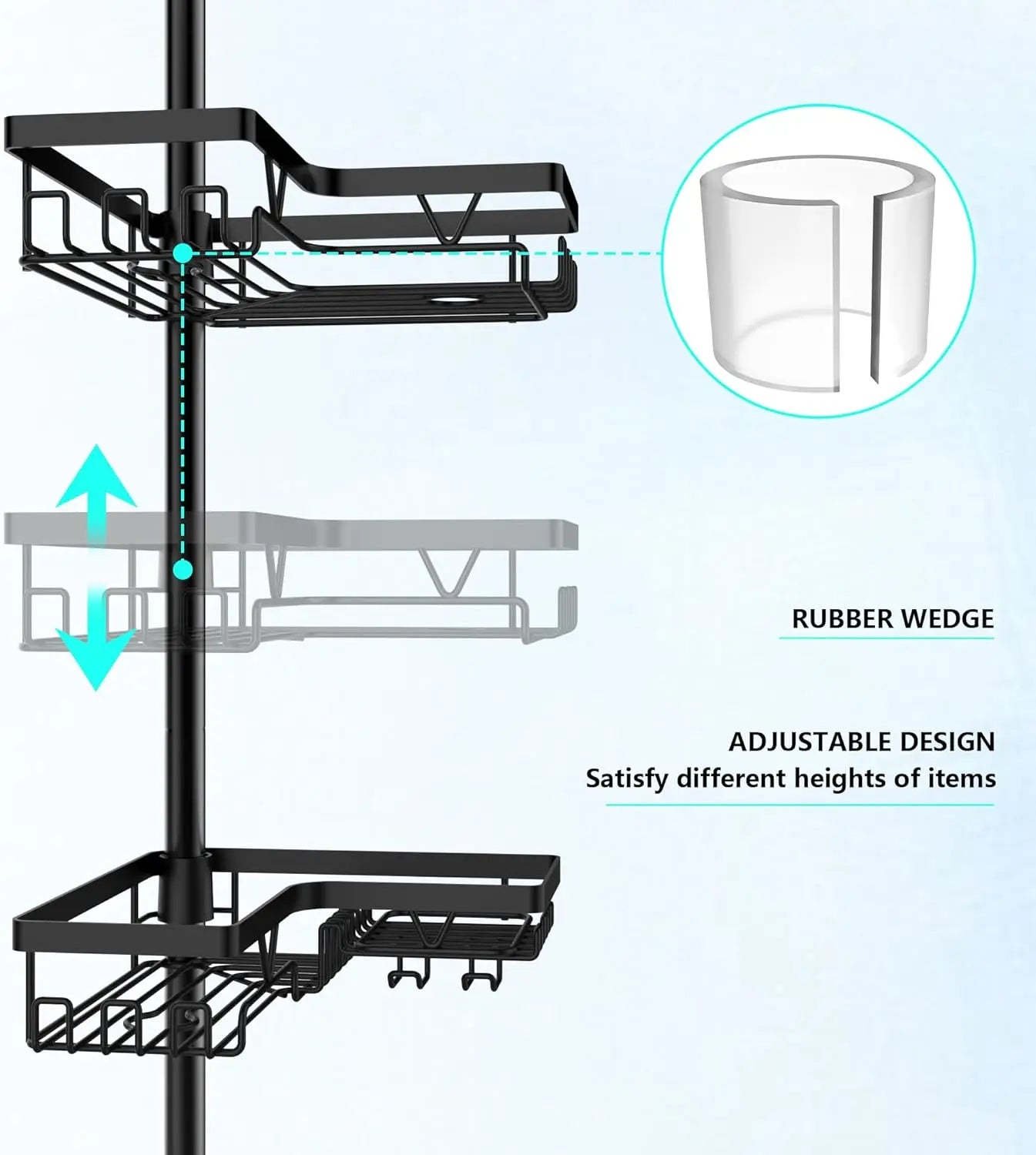 Stainless Steel Adjustable Shower Caddy Tension Pole Rustproof