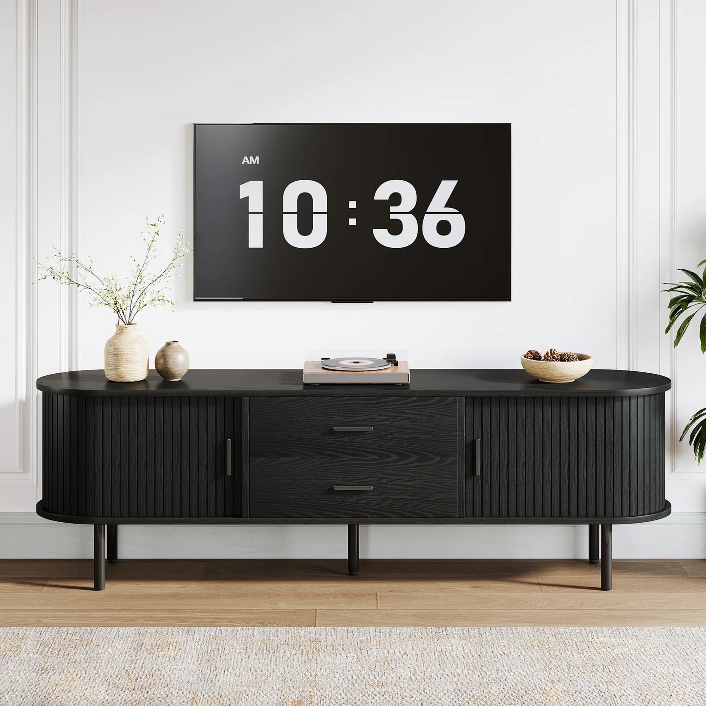 Tribesigns Mid-Century TV Stand With Sliding Tambour Doors and Shelves