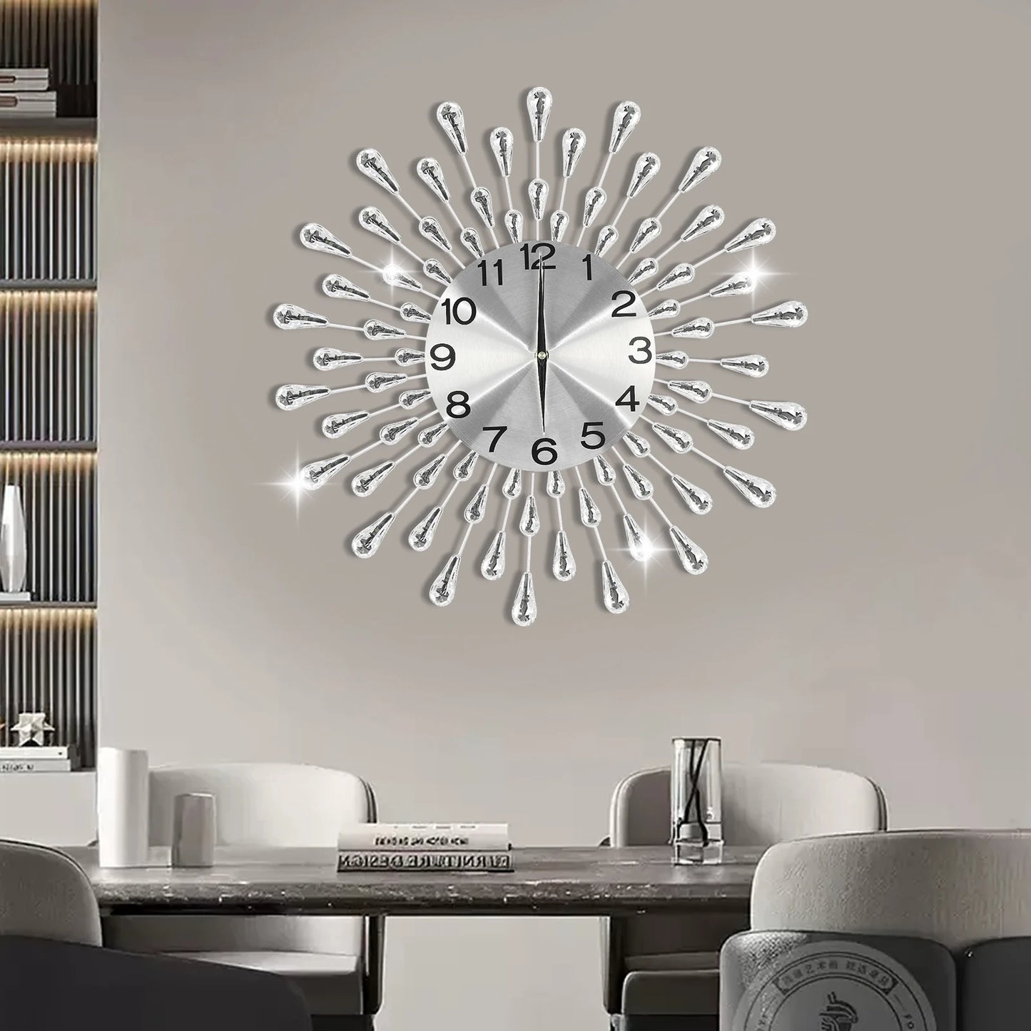 50cm Silver Large Wall Clocks,Iron Round Silent Quartz Wall Clock Battery Powered for Decoration Bedroom Office