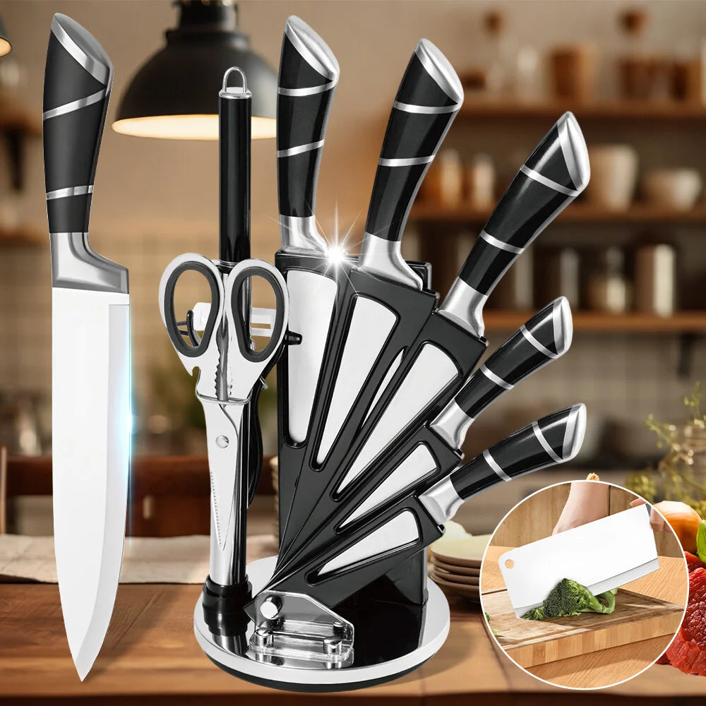 ZENG Stainless Steel Kitchen Knife Set With Sharpener And Nonstick Coating
