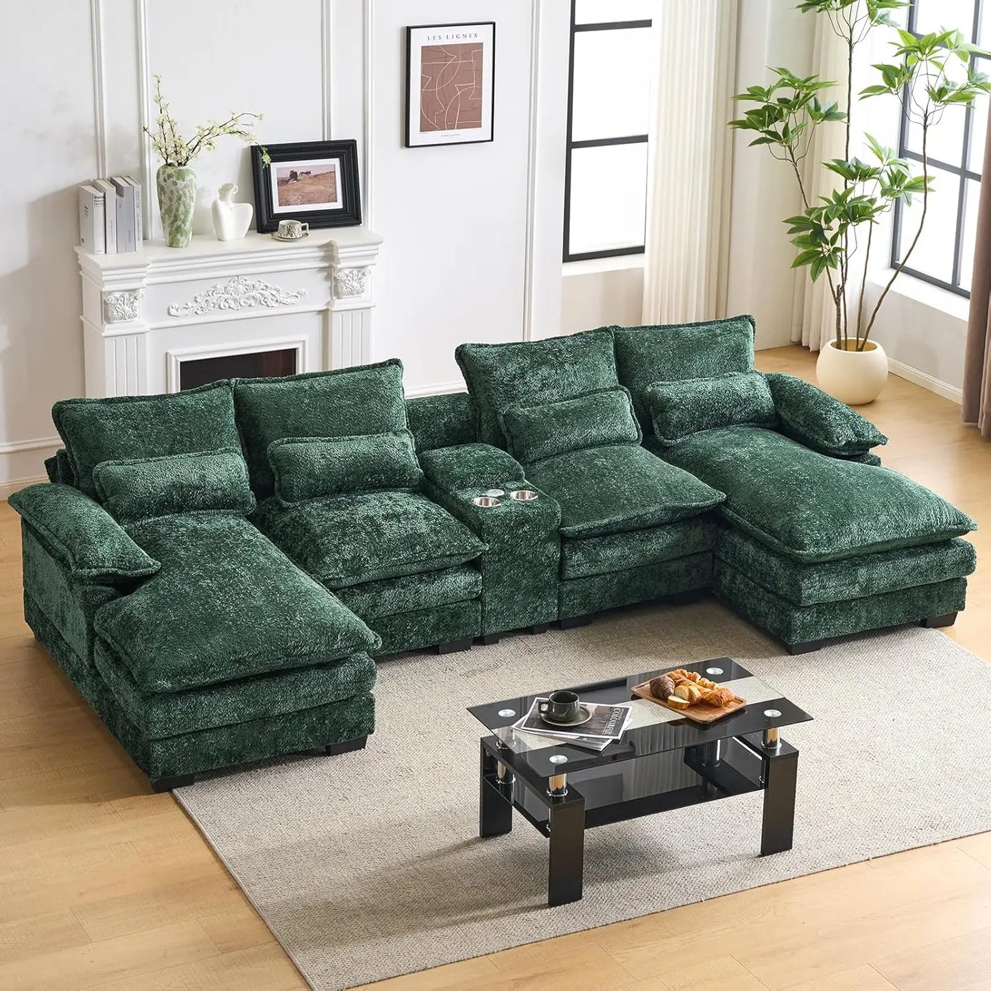 U Shaped Cloud Modular Sofa With Chaise Lounges