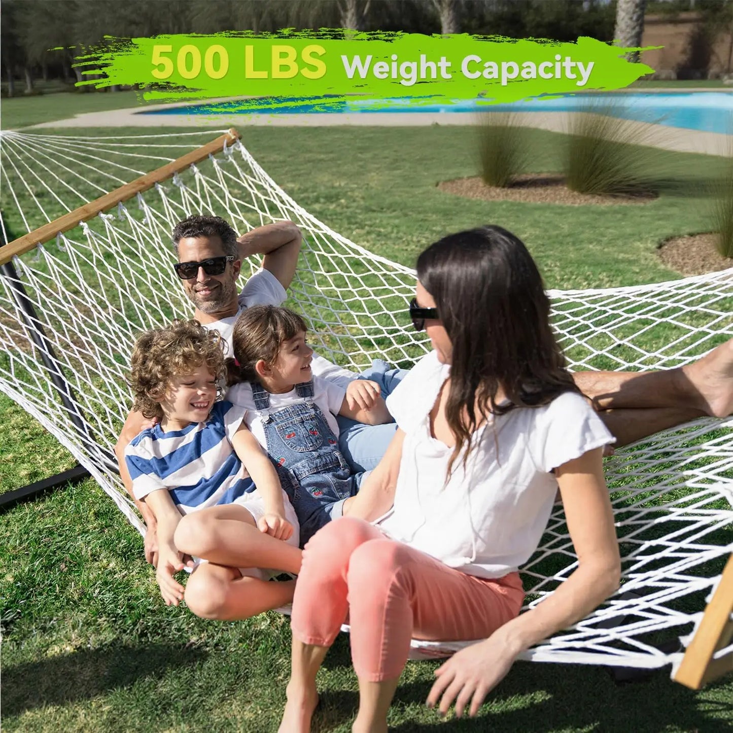 Double Hammock For Two Handwoven Rope With Spreader Bar Outdoor
