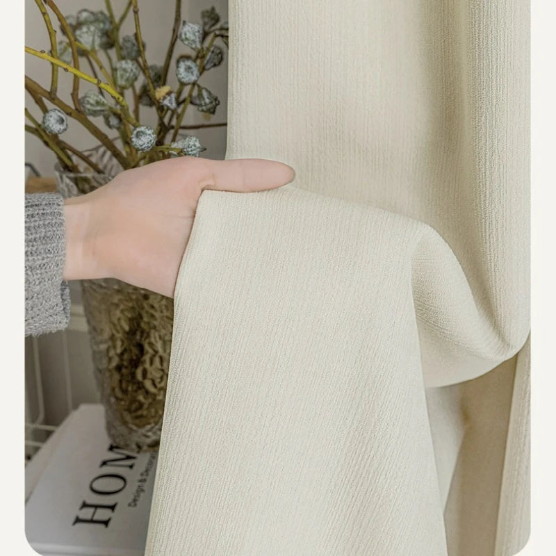 Custom Size French Chenille Cream White Velvet Curtain Modern Simple Blackout Curtains for Living Dining room Bedroom Tulle