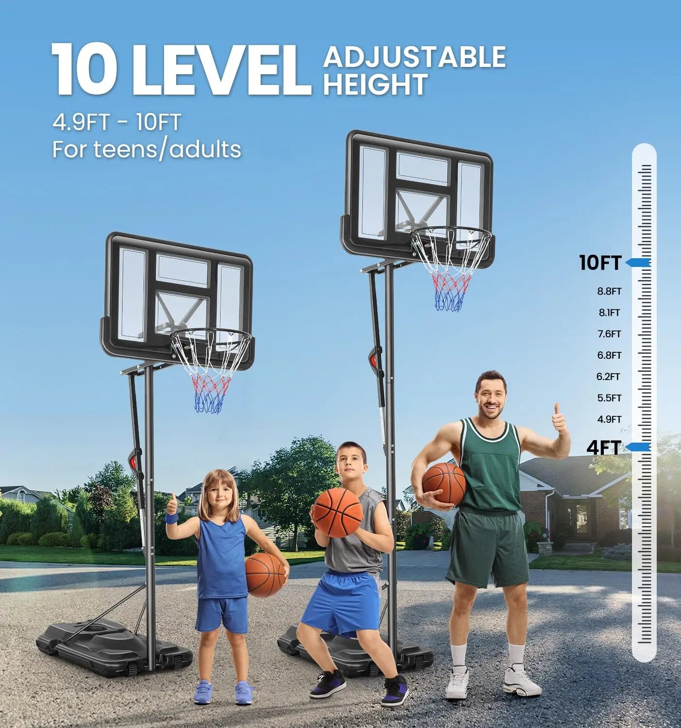 Portable Adjustable Outdoor Basketball Hoop System For All Ages
