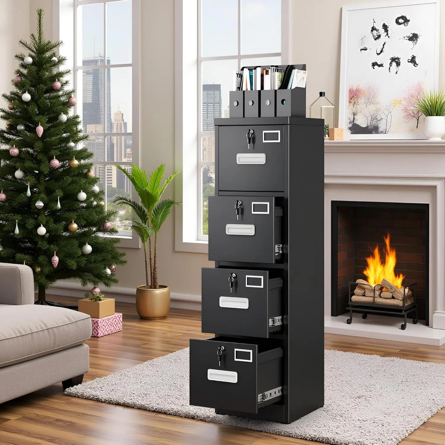 4 Drawer Metal Filing Cabinet With Locks For Home Office Storage