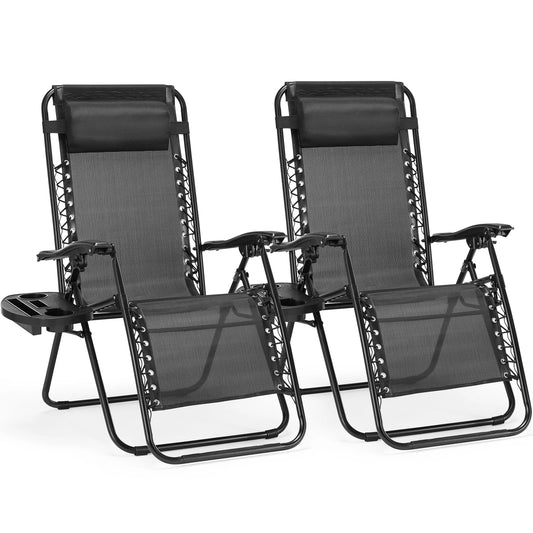 JHK Zero Gravity 2-Pack Portable Recliner Chairs With Cup Holders