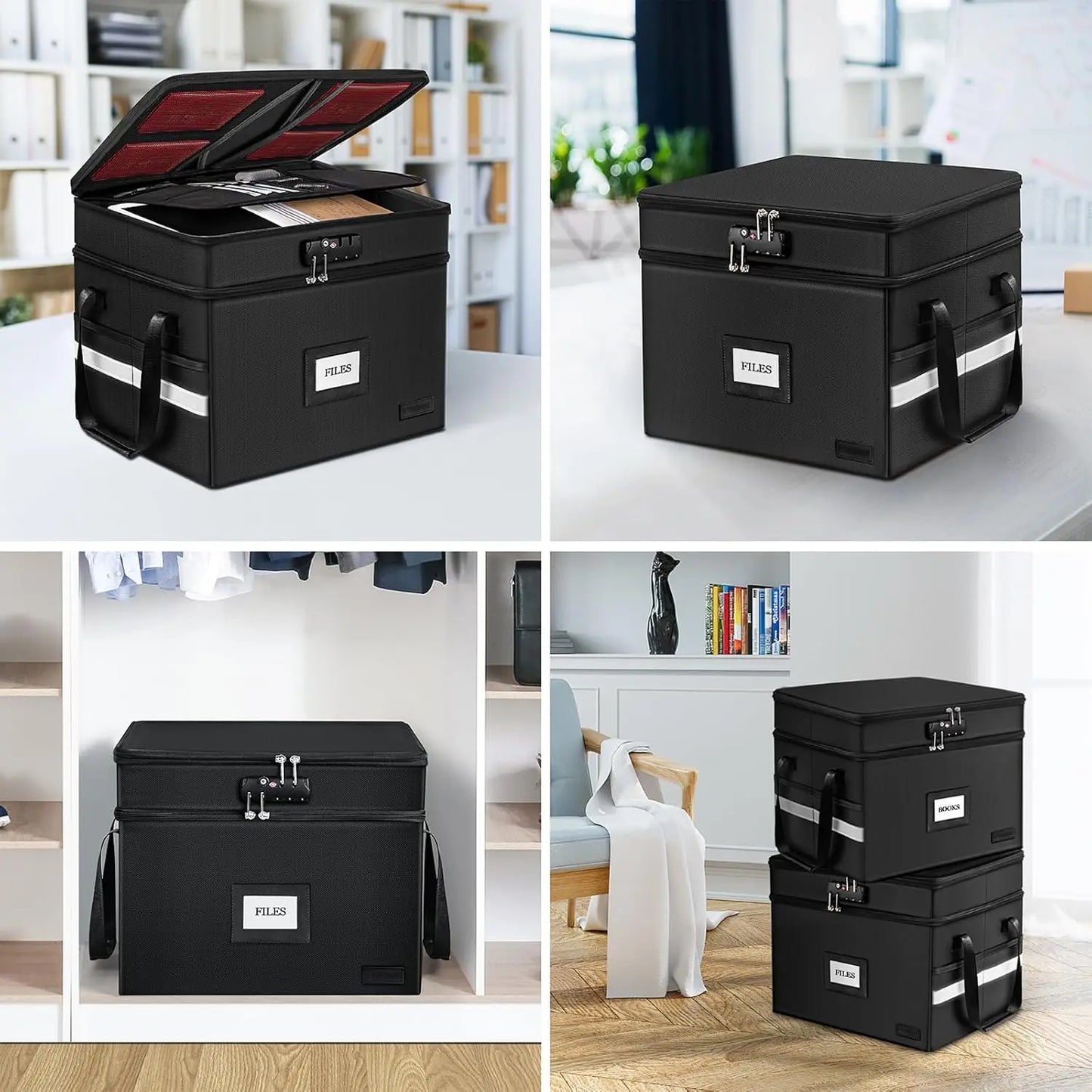 Fireproof Document Box With Lock 2 Layer Portable File Cabinet
