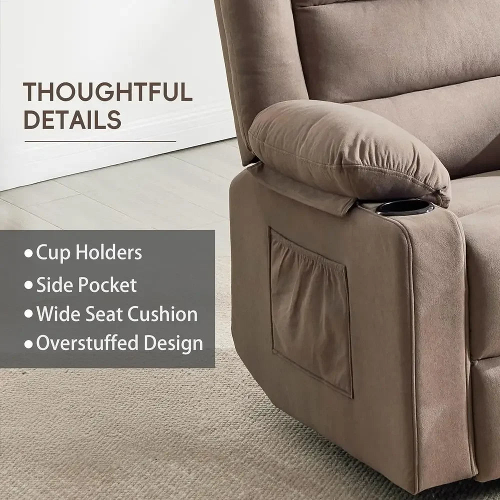 Overstuffed Manual Rocker Swivel Recliner With Massage And Heat