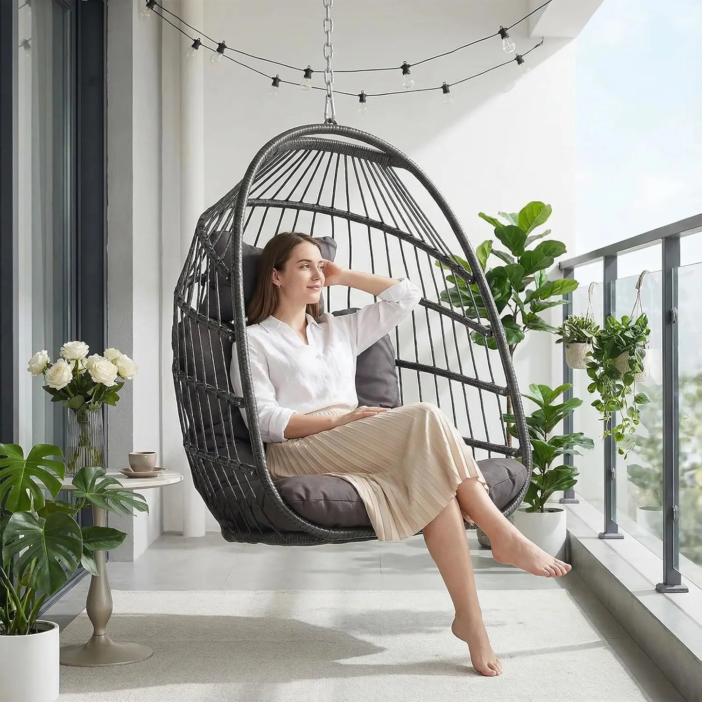 Egg Chair Swing Outdoor Wicker Hanging Chair With Stand