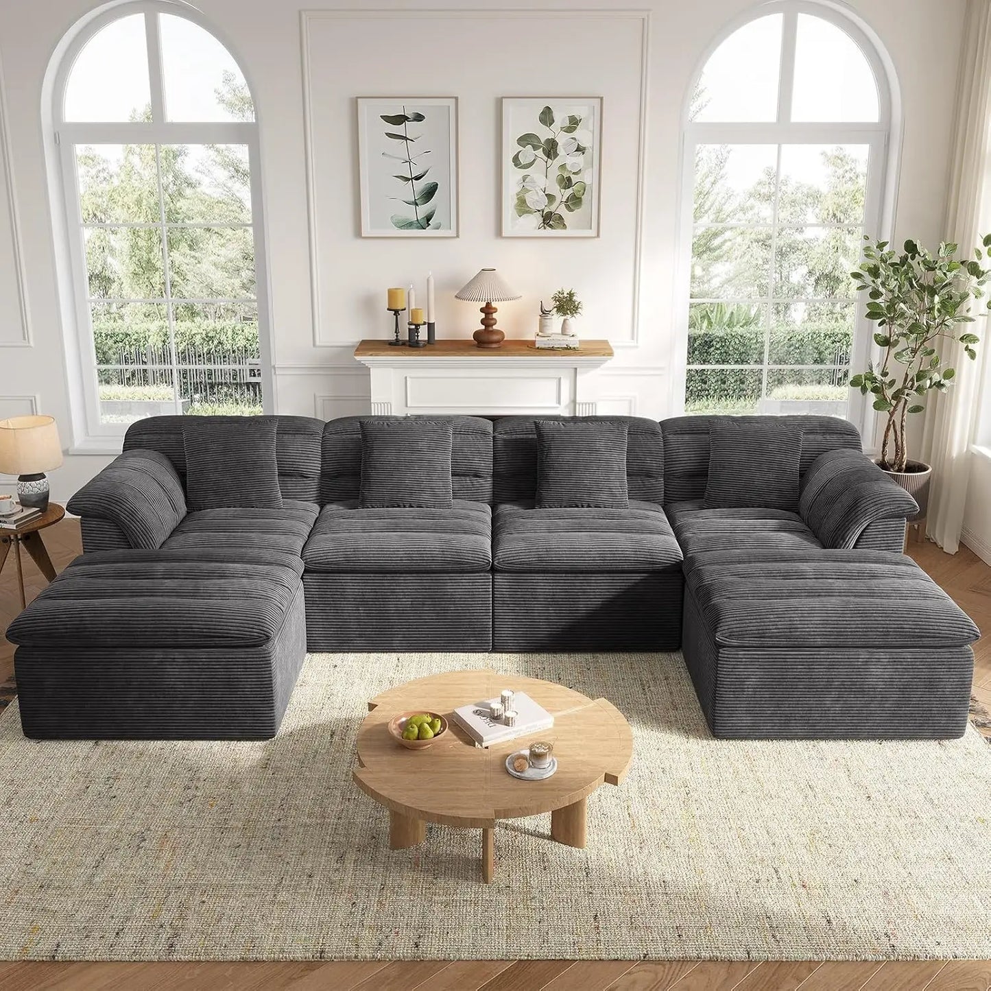 Modular Cloud Sectional Sofa With Ottoman U Shape Corduroy